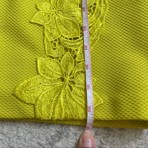 Badgley Mischka Chartreuse Yellow Lace Dress sz 4 - Picture 10 of 14